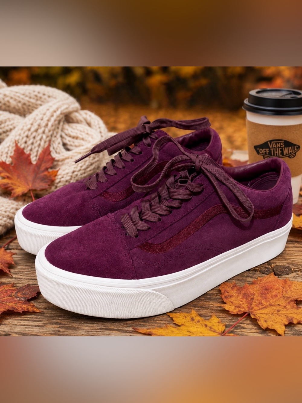 Vans Old Skool Platform Plum Suede Sneakers Women’s Size 9.5 Like New